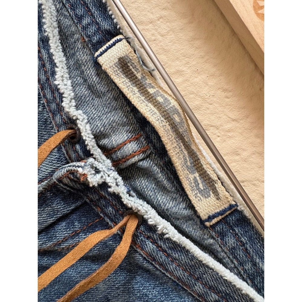 Vintage Y2K Express Flare Jeans Low Rise Grommet Studded Side Stripe Leather Tie - Picture 2 of 7